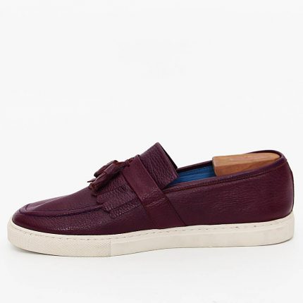 Purple Leather Fringe Slip-On Sneakers