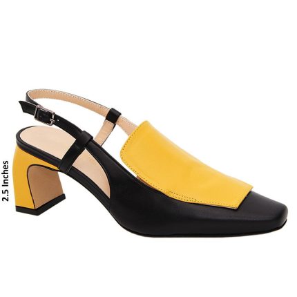 Lina Black Yellow Tuscany Leather Mid Heel Slingback Pumps